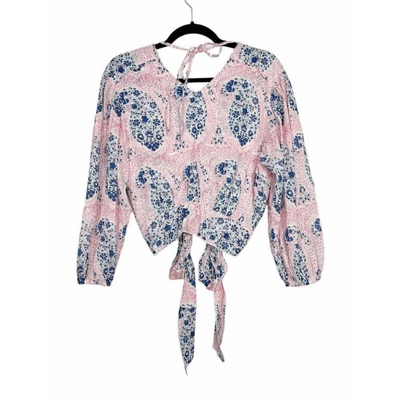 Desert Queen Gypsy Top Vibrant Paisley Pink Blue Size 34 / XS / 2 US 100% Cotton - Picture 5 of 11